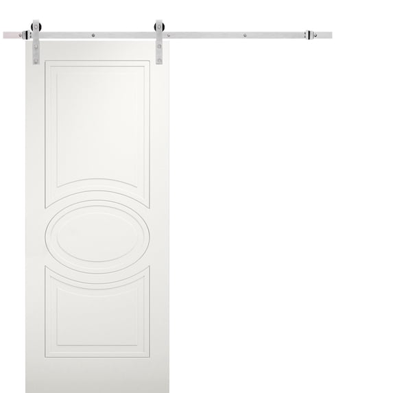 Modern Barn Door 42 x 84 inches / Mela 7001 Matte White / Stainless Steel 8FT Rail Track Set / Solid Panel Interior Doors