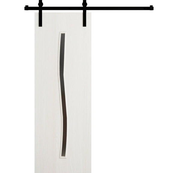 Modern Barn Door 42 x 96 in - LUNO 2003 Ash - 8FT Rail Track Heavy Hardware Set - Solid Panel Interior Doors