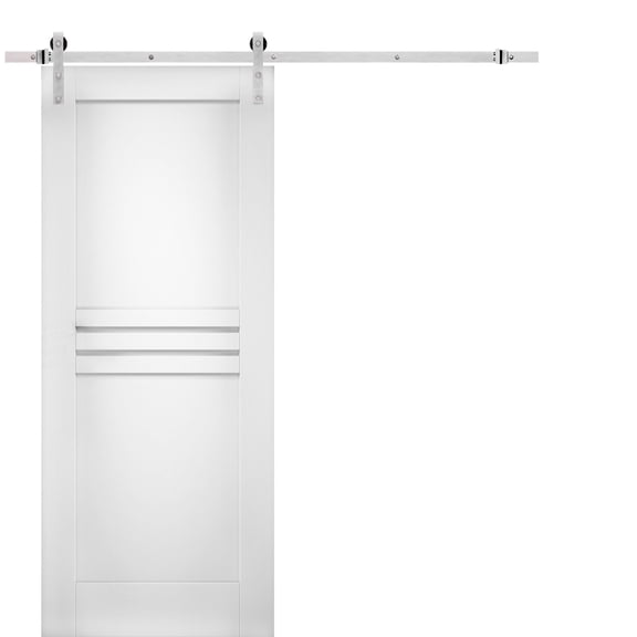 Modern Barn Door 42 x 96 inches / Mela 7444 White Silk / Stainless Steel 8FT Rail Track Set / Solid Panel Interior Doors