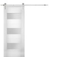 thumbnail image 1 of Modern Barn Door 42 x 96 inches Opaque Glass / Sete 6003 White Silk / Stainless Steel 8FT Rail Track Set / Solid Panel Interior Doors, 1 of 4