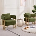 thumbnail image 1 of Modern Barrel Accent Chairs Set of 2, Living Room Side Chairs with Golden Metal Legs Soft Teddy Upholstered Reading Armchairs no Wheels for Vanity/Reception Room//Bedroom/Lounge/Office, Green, 1 of 16