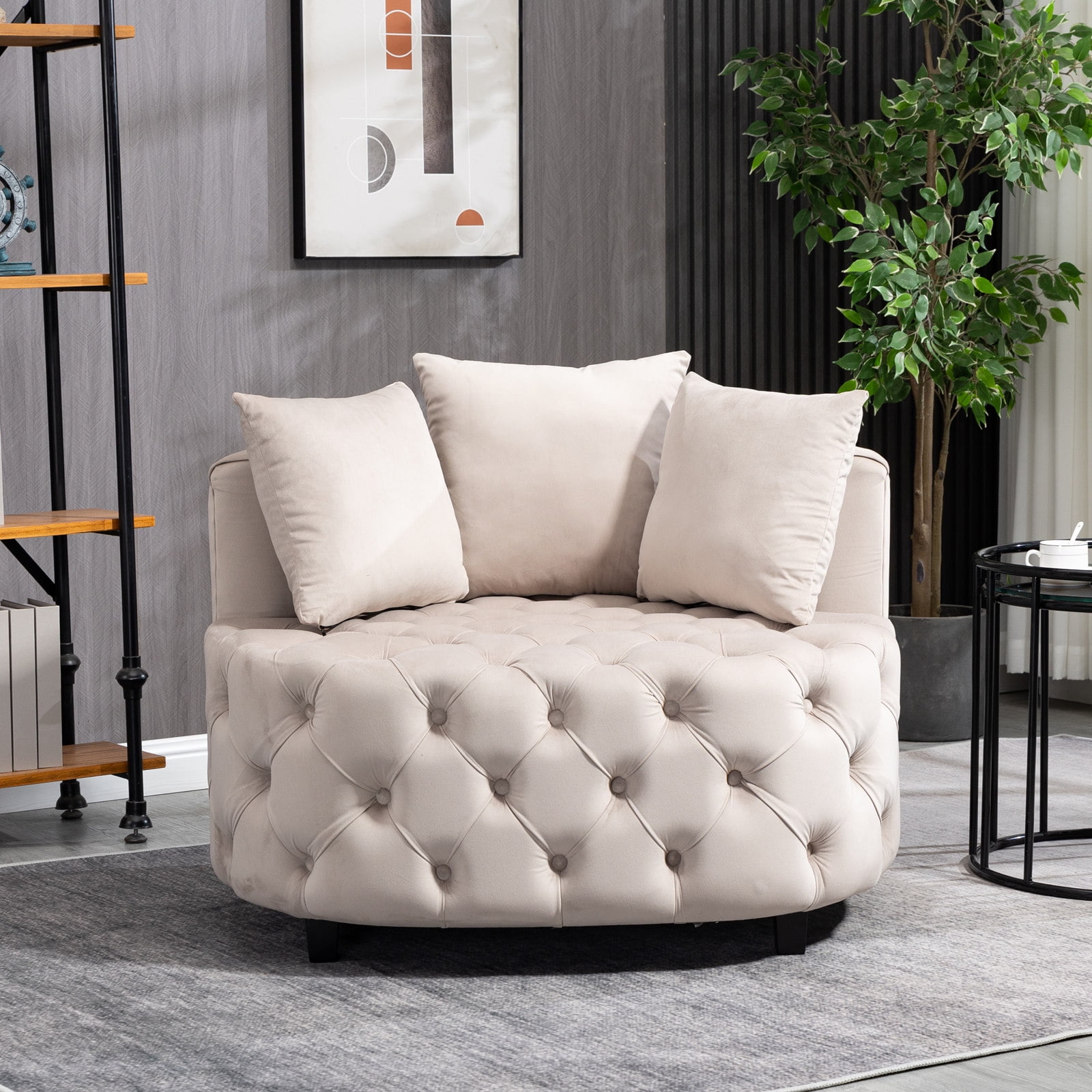 Comfortable Primary Living Room Chair, Modern Upholstered Armchair, Comfy  Accent Barrel Sofa Chair for Bedroom Makeup Room, Mid Century Leisure Chair
