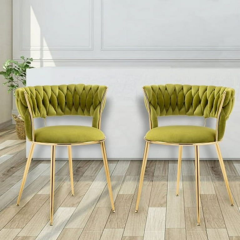 Modern Barrel Dining Chair Set of 2 Leisure Weaved Dining Chairs