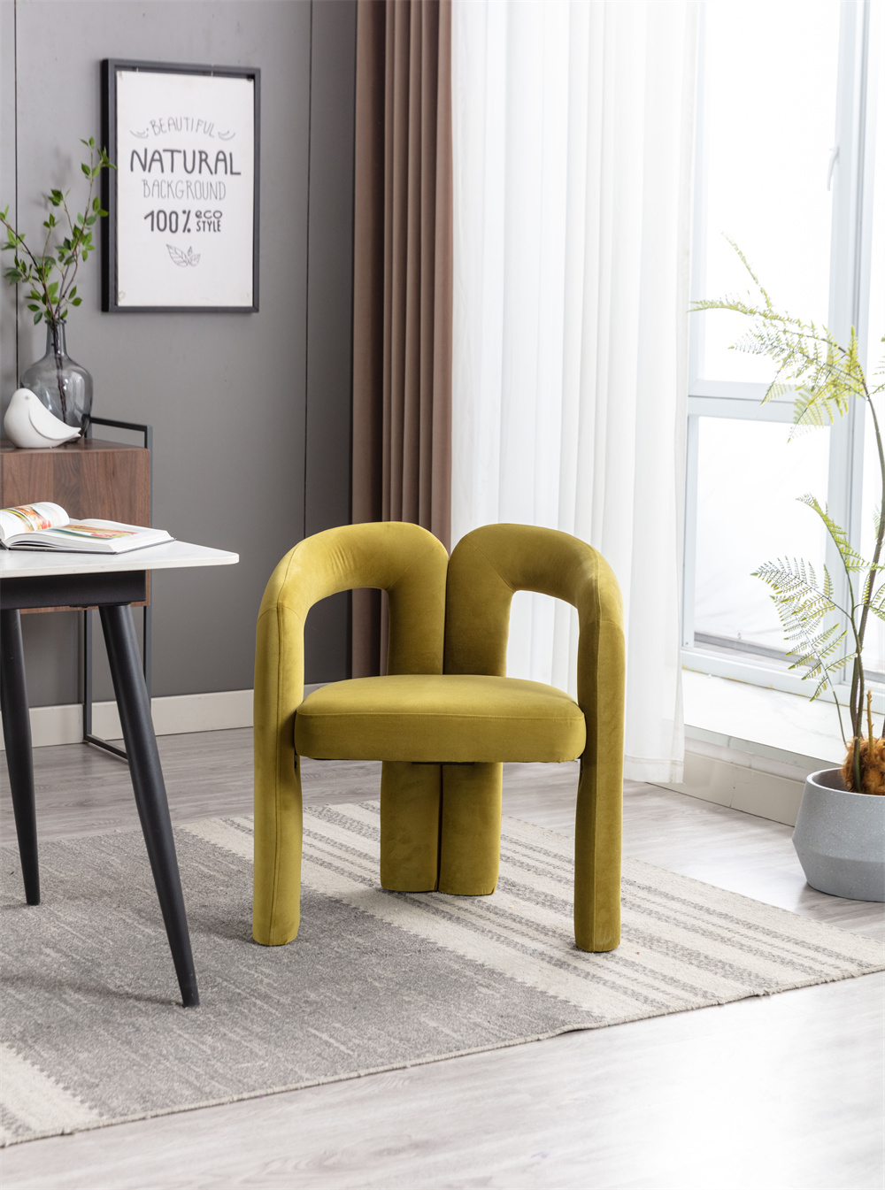 Modern Barrel Dining Chair, Velvet Upholstered Makeup Vanity Armchair ...