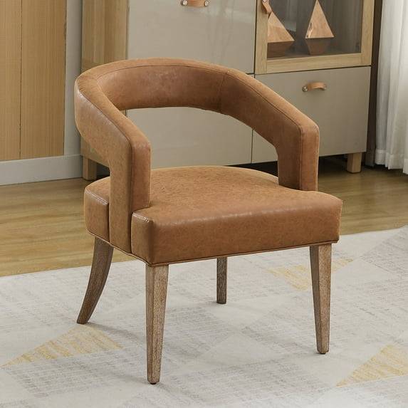 Modern Barrel Open Back Upholstered Accent Chair Solid Wood Legs for Dining, Living Room, Club or Kitchen