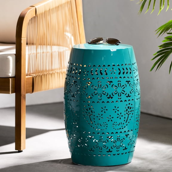 Modern Barrel - Structured Side Table / Elegant Lace Cut Design
