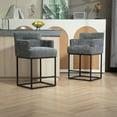 thumbnail image 1 of Modern Barstools Set of 2, Chenille Fabric Upholstered Bar Stool with Backrest and Arms, Counter Height Bar Stools with Black Metal Base for Kitchen Island, Pub & Club, Load 250LBS, Gray, 1 of 8
