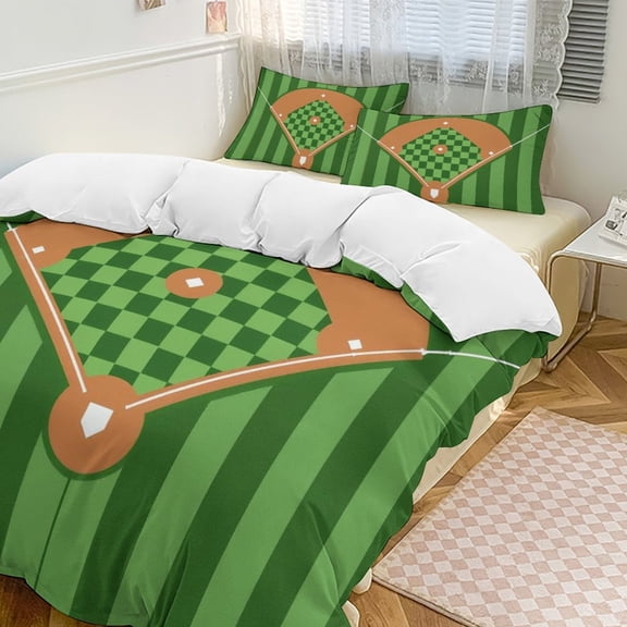 Modern Baseball Field Pattern (1)-2 Duvet Cover Set Themed Multicolor Polyester Bedding Set for Bedroom Decoration