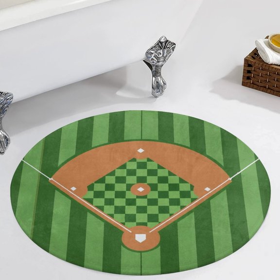 Modern Baseball Field Pattern Round Area Rugs for Bedroom Living Room, 3FT Soft Comfy Indoor Circle Carpets, Carpet Home Decor Floor Mat
