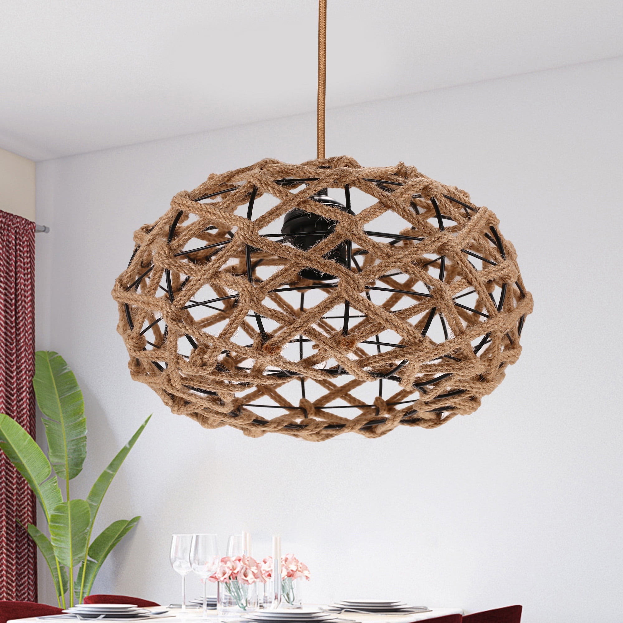LOHASLED Modern Basket Woven Pendant Light,Natural Pendant Lighting