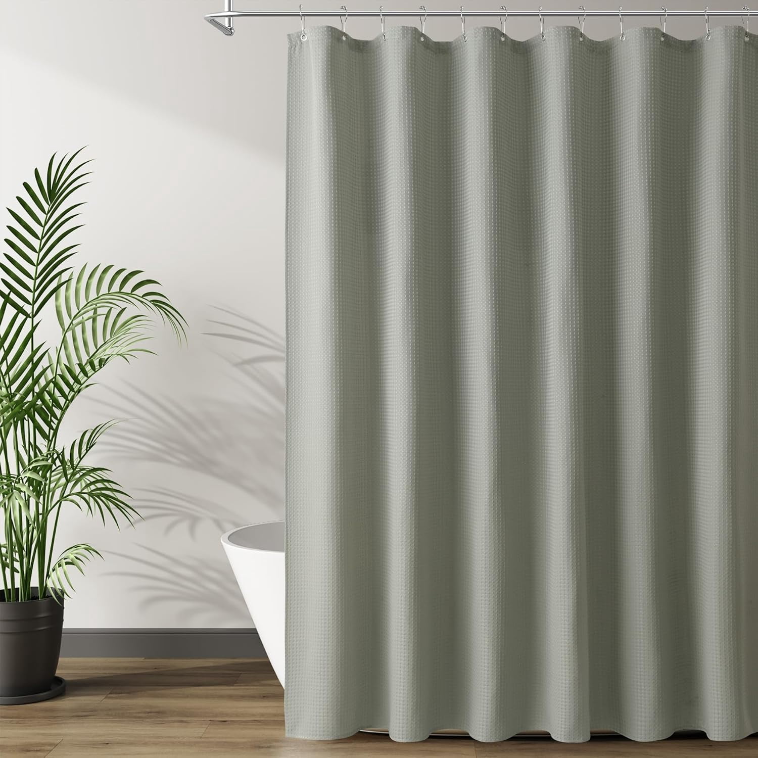 Modern Bath Decor Sage Green Extra Long Shower Curtain Set with ...