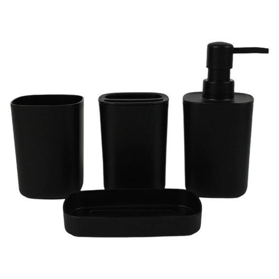 Modern Bathroom Accessories Set 4 Piece Press Bottle Toothbrush Organized Plastic Storage