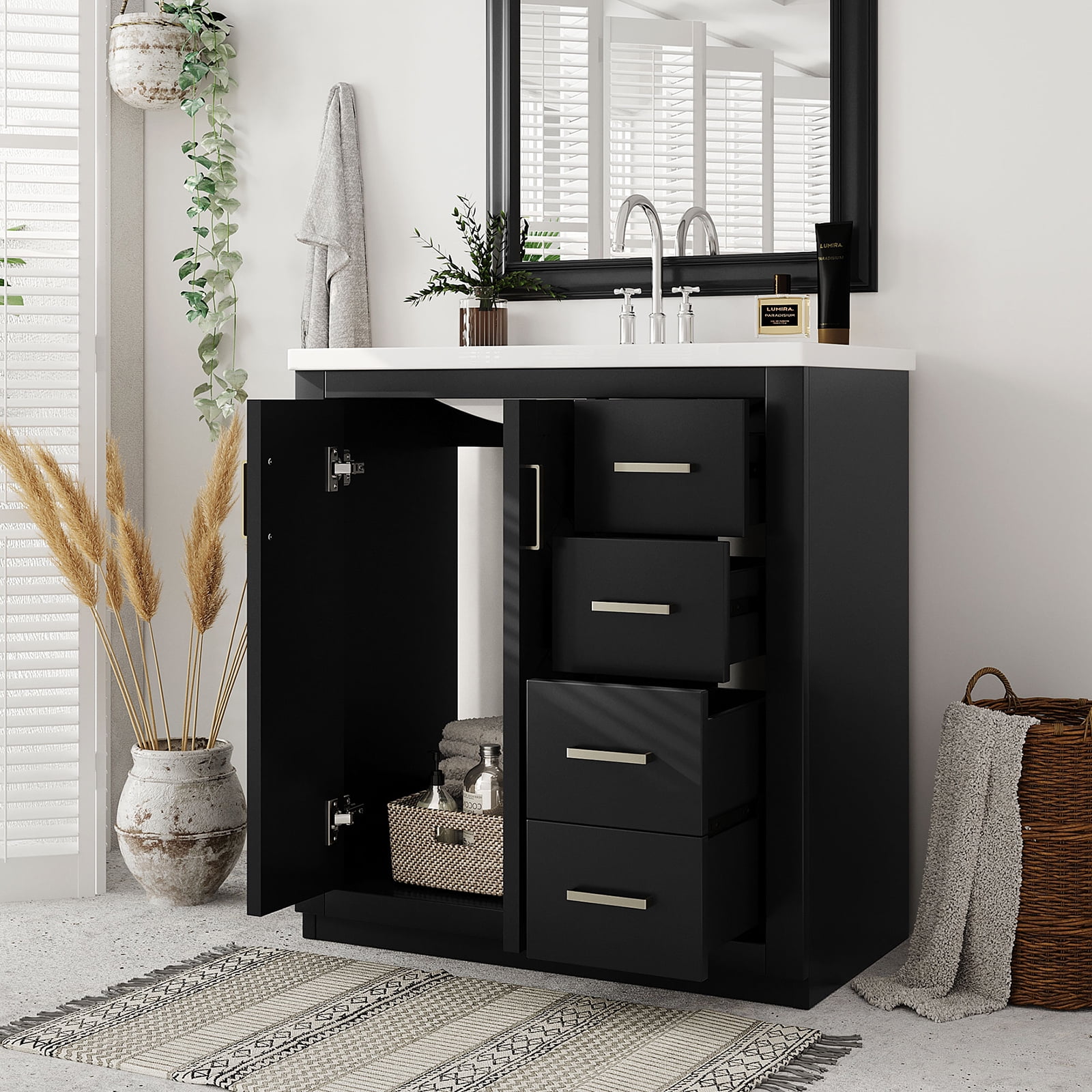 Modern Bathroom Cabinet, Vanity Bathroom With Top Sink, 3 Drawers, Soft ...