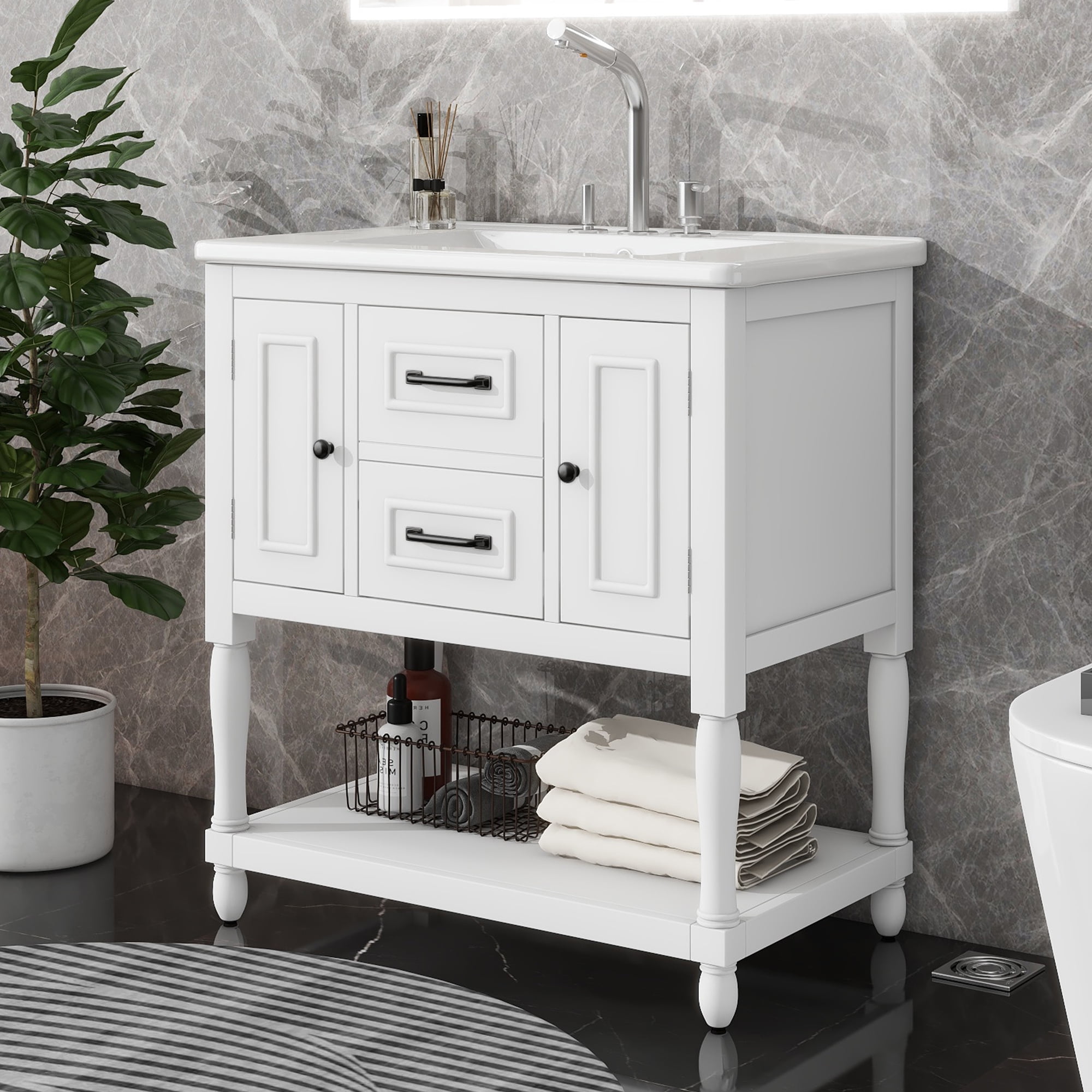 Modern Bathroom Cabinet With 2 Drawers, 2 Door, Sink Top Storage, Shelf ...