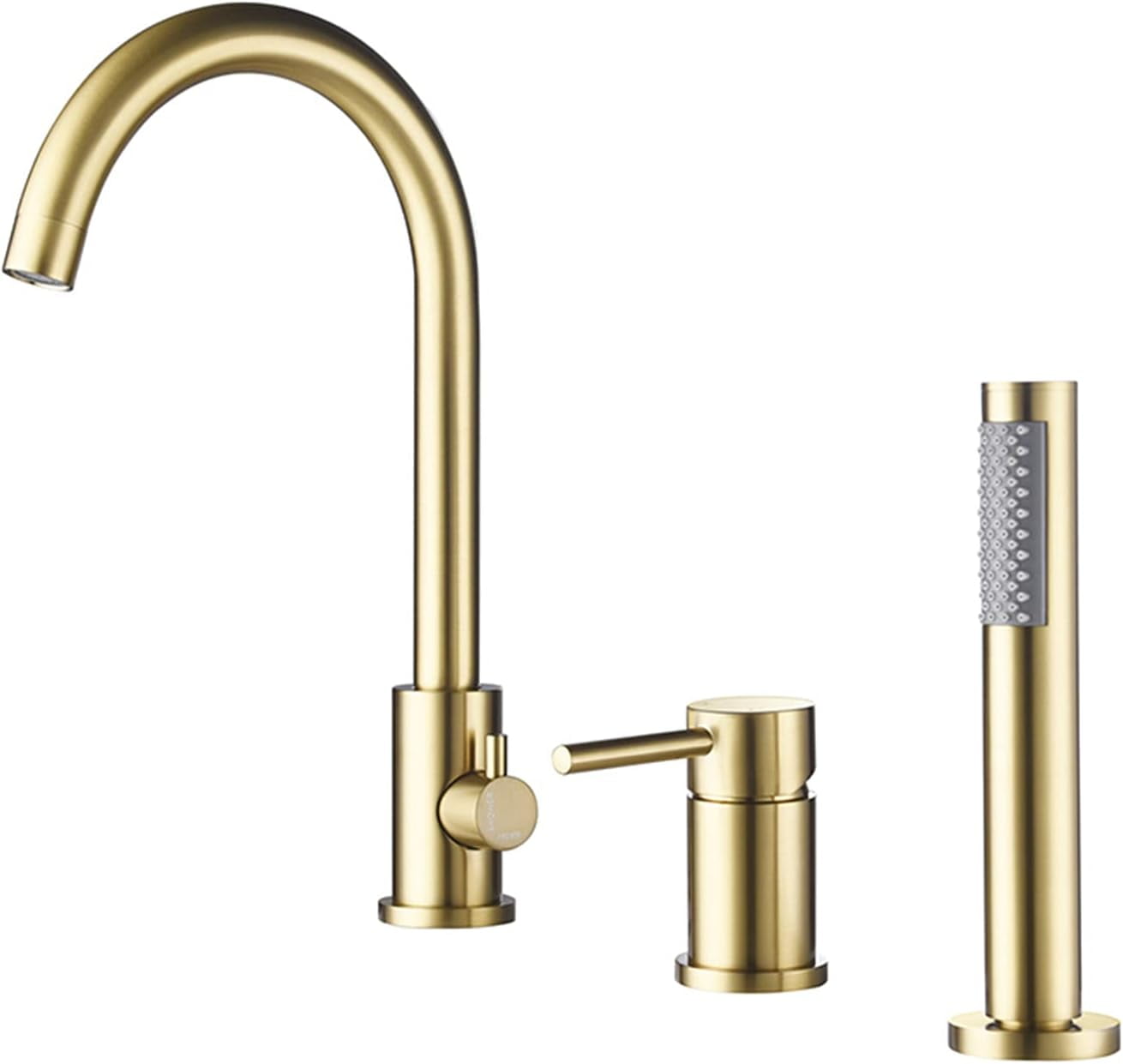 Modern Bathroom Faucet, 3 Holes Single Handle Bathtub Filler Faucet with Handheld Shower Waterfall Spout,Matte Black