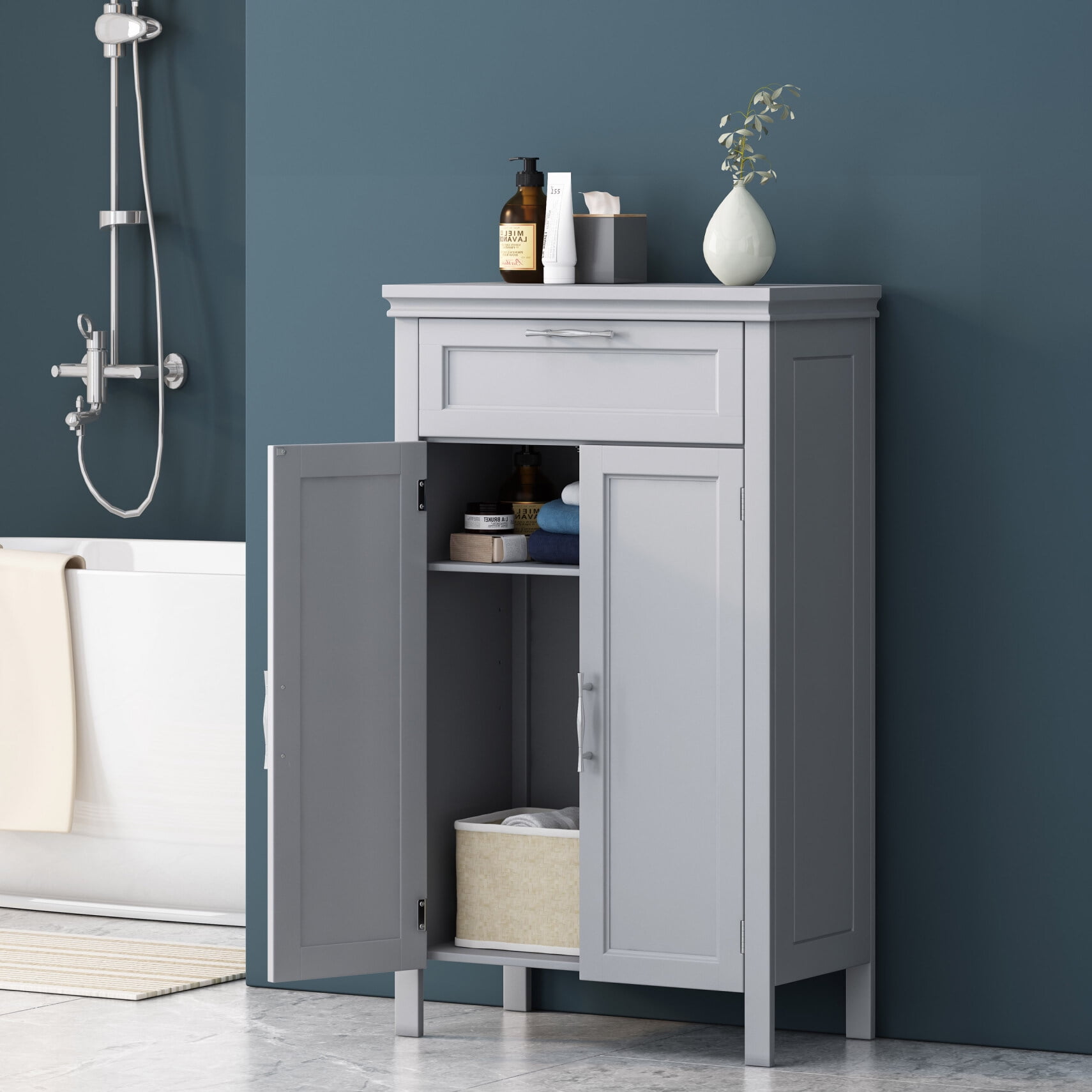 Modern Bathroom Floor Cabinet, Wooden Bathroom Storage Cabinet with 2 ...