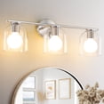 thumbnail image 1 of Modern Bathroom Light Fixtures, 3 Light Vanity Lights Over Mirror, Brushed Nickel Wall Lamp with Clear Glass Shade for Living Room Cabinet Bedroom Porch, 1 of 8