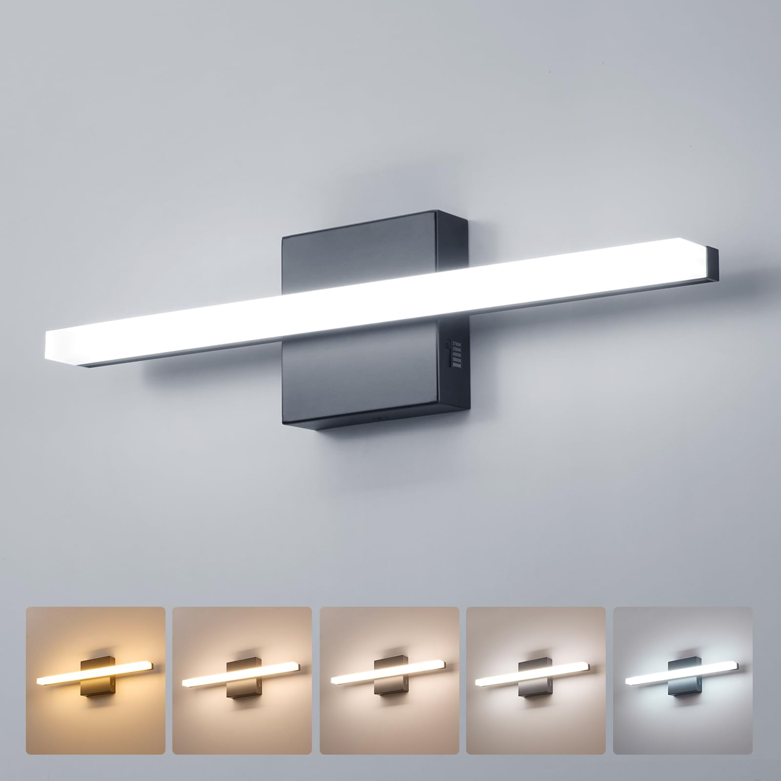 Modern Bathroom Light Fixtures Above Mirror Small Vanity Lighting Bar 16inch  5 Color Adjustable Black Simple Slim Led Wall Sconce Ip44 Rustproof Bright 10w 880lm For Bath Restroom Makeup