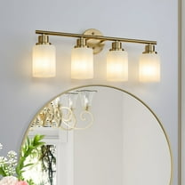 Modern Bathroom Light Fixtures Over Mirror, 4-Light 24.4in Vanity Lights ,Milky White Glass Shades, Wall Sconces Gold