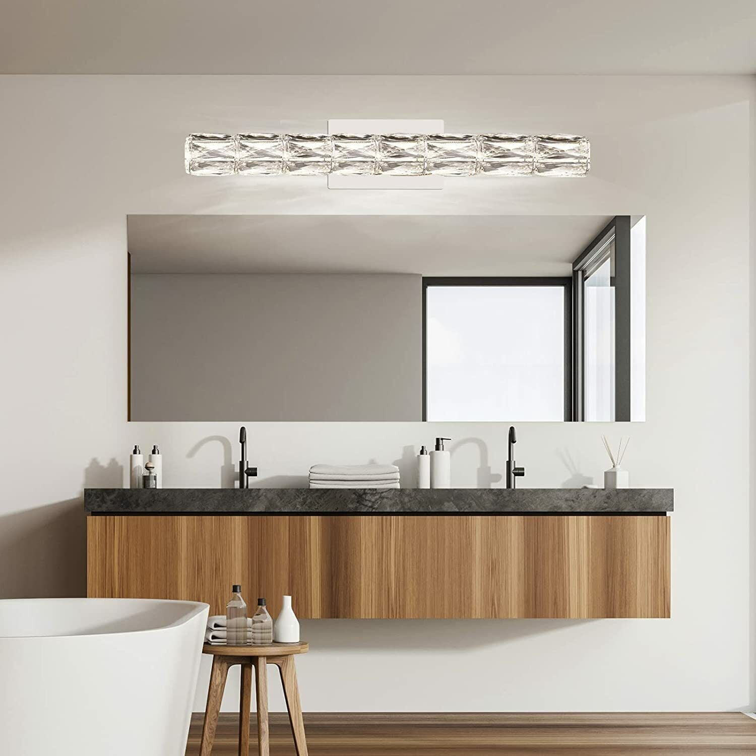 Modern Bathroom Light LED Vanity Crystal Make-up Lighting Dimmable Wall ...