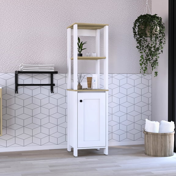 Modern Bathroom Linen Cabinet, 4 Shelves, Freestanding, Engineered Wood, Single Door, 15.39 In. Width X Depth 58.58 Height Wood