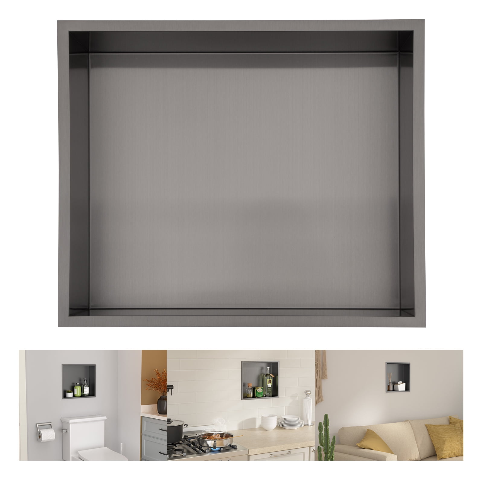 17" x 15" Black Stainless Steel Rectangular Shower Niche