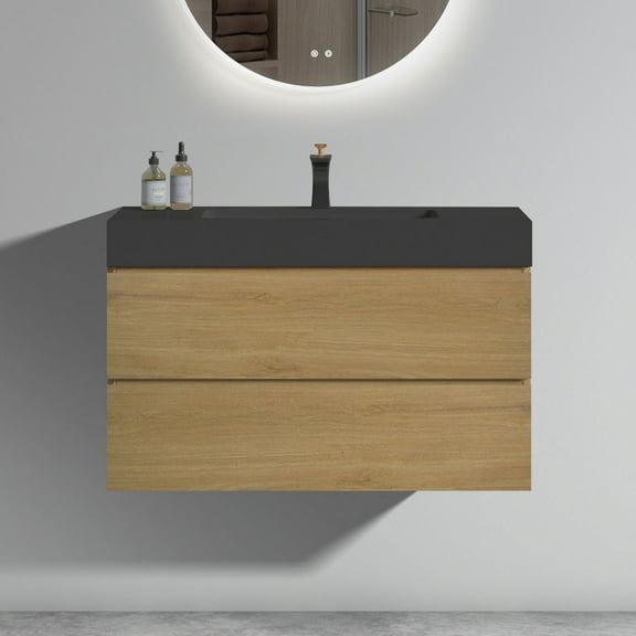 Modern Bathroom Sink Vanity 36" - Natural Oak, Spacious Storage, Silent Slides Oak Fixture Modern, Ample