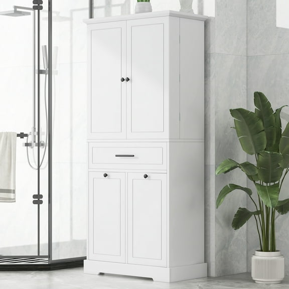 Modern Bathroom Storage Cabinet with Doors Drawers Tilt-Out Laundry Hamper