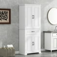 thumbnail image 1 of Modern Bathroom Storage Cabinet with Doors and Drawer, Wood Freestanding Cabinet with Inner Racks and Adjustable Shelf, 1 of 17