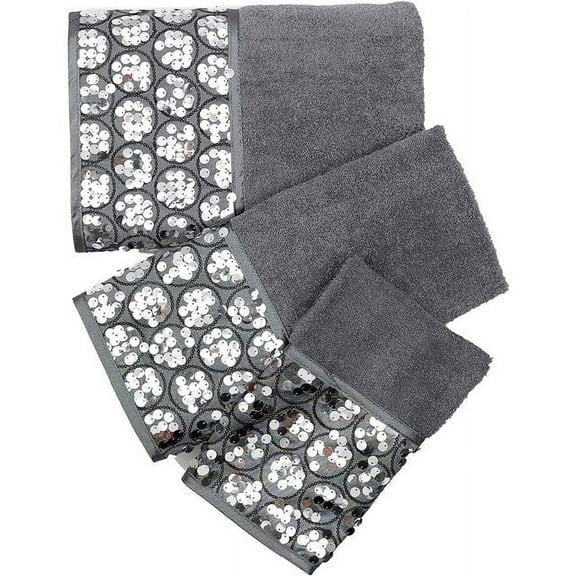 Modern Bathroom Towel Set 3 Piece Bath, Hand And Wash Towel Luxury Contemporary Decor Bling , Soft, Plush And Highly Absorbent, Silver