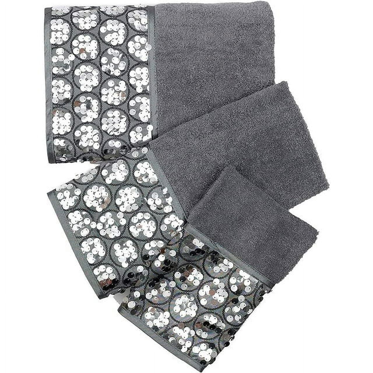 Modern Bathroom Towel Set 3 Piece Bath Hand And Wash Towel Luxury Contemporary Decor Bling Soft Plush And Highly Absorbent Silver
