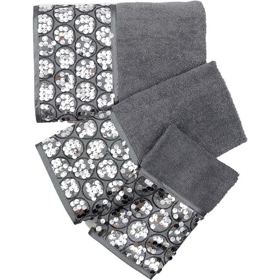 Modern Bathroom Towel Set 3 Piece Bath, Hand And Wash Towel Luxury Contemporary Decor Bling , Soft, Plush And Highly Absorbent, Silver