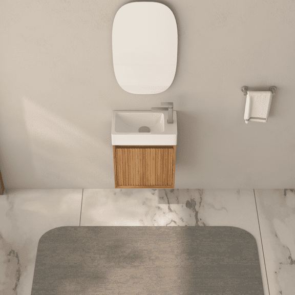 Modern Bathroom Vanity 16" Small Bathroom Vanity Wall Mounted,Small Acacia Solid Wood Bathroom Vanity with White SMC Resin Basin, Modern Bathroom Vanity with Soft-Close Door,Wooden Bathroom Vanity