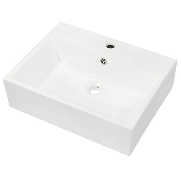 Modern Bathroom Vanity 21"x16" White Ceramic Rectangular Wall Mounted Bathroom Sink with Faucet Hole and Overflow,Wooden Bathroom Vanity