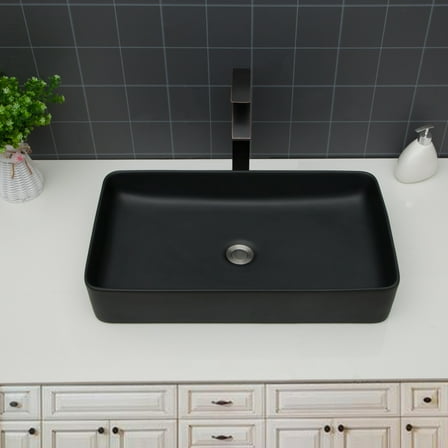 Modern Bathroom Vanity 24"x13.5" Black Ceramic Rectangular Vessel Bathroom Sink,Wooden Bathroom Vanity