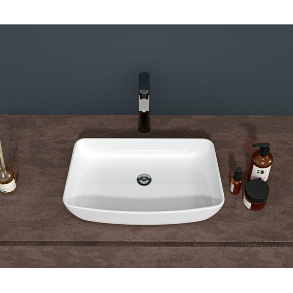 Modern Bathroom Vanity 24"x15" White Ceramic Rectangular Vessel Bathroom Sink,Wooden Bathroom Vanity