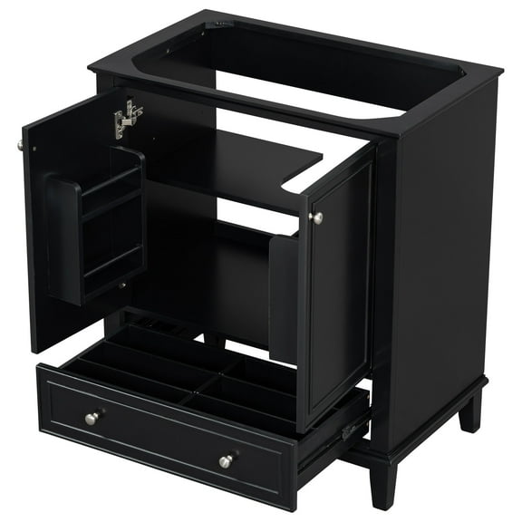 Modern Bathroom Vanity 30" Bathroom Vanity without Sink, Base Only, Multi-functional Bathroom Cabinet with Doors and Drawer, Solid Frame and MDF Board, Black,Wooden Bathroom Vanity