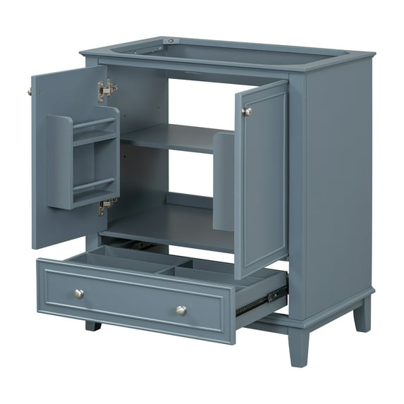 Modern Bathroom Vanity 30" Bathroom Vanity without Sink, Base Only, Multi-functional Bathroom Cabinet with Doors and Drawer, Solid Frame and MDF Board, Blue,Wooden Bathroom Vanity