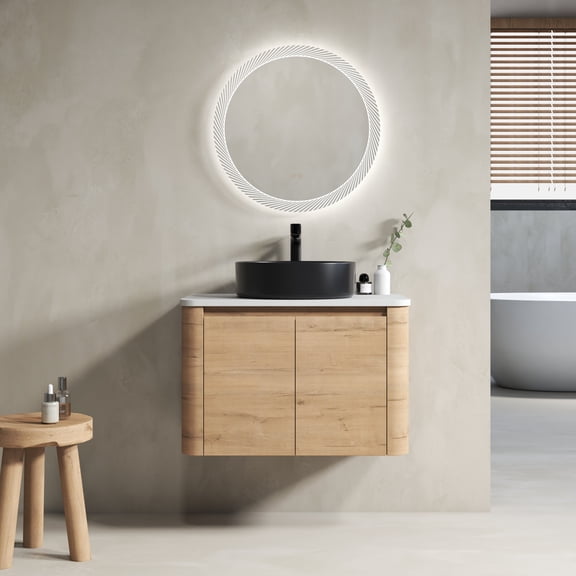 Modern Bathroom Vanity 30'' Wall-Mounted Bathroom Vanity With Ceramic Art Sink & 2-Soft-Close Door, KD-Packing, Plywood,Wooden Bathroom Vanity