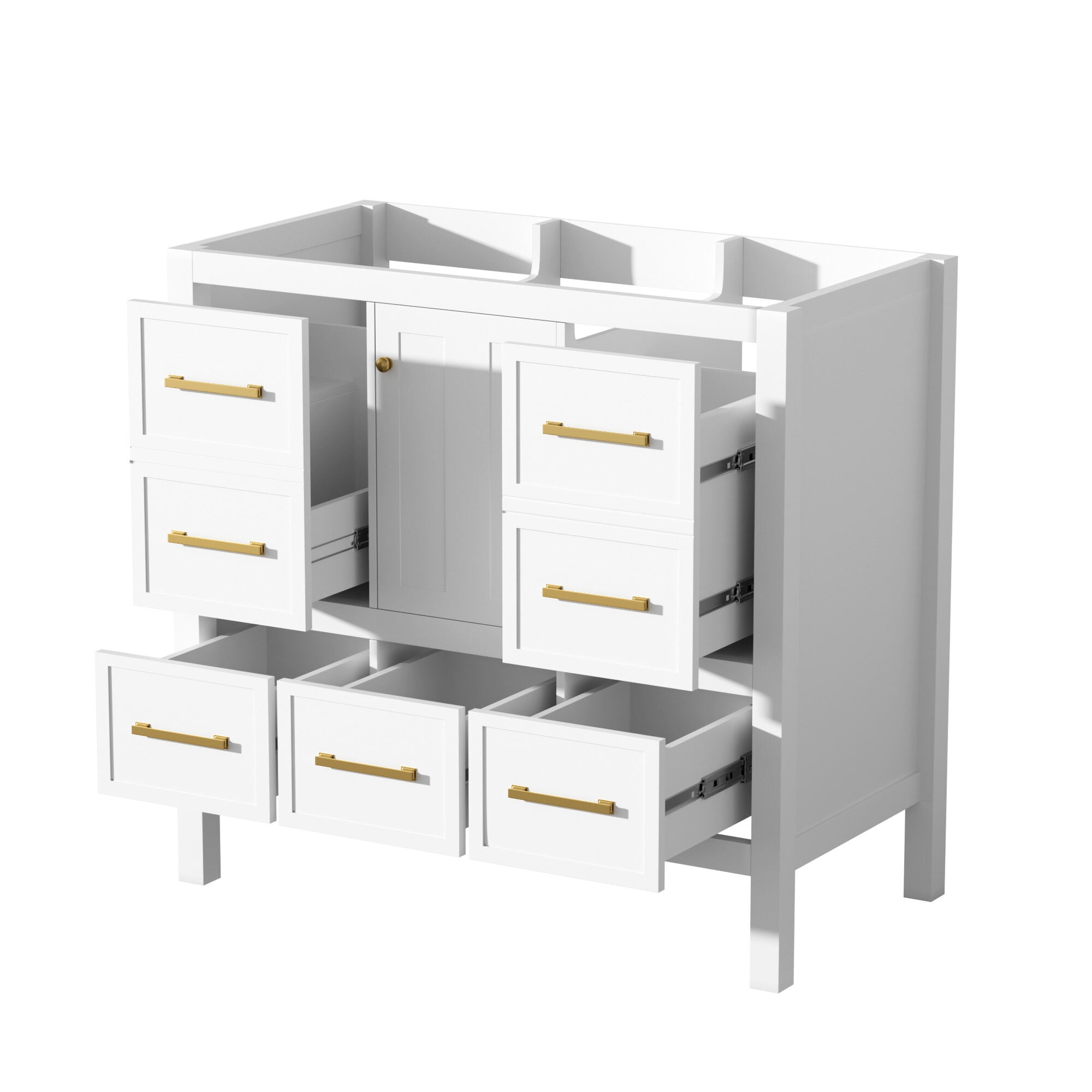 Modern Bathroom Vanity 36'' Bathroom Vanity without Sink, Solid Wood Frame Bathroom Storage Cabinet, Freestanding Vanity with 5 Drawers& Soft Closing Doors (NOT INCLUDE BASIN SINK ),Wooden Bathroom V