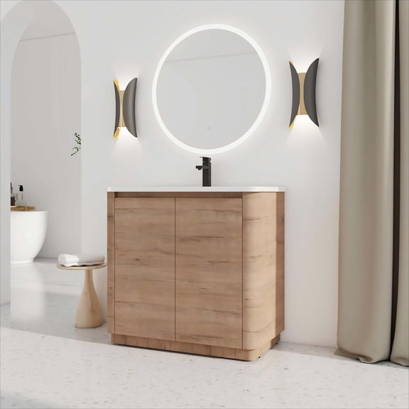 Modern Bathroom Vanity 36'' Freestanding Bathroom Vanity with White Ceramic Sink & 2-Soft-Close Door, KD-Packing, Plywood,Wooden Bathroom Vanity