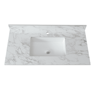 Modern Bathroom Vanity 43"x22"Bathroom Vanity Top,sintered stone carra white Barthroom Vanity Sink Tops with Rectangular Undermount Ceramic Sink with Vanity Backsplash, singe Faucet Hole Bathroom Van