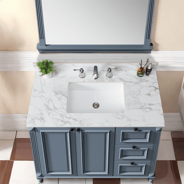 Modern Bathroom Vanity 43"x22"Bathroom Vanity Top,sintered stone carra white Barthroom Vanity Sink Tops with Rectangular Undermount Ceramic Sink with Vanity Backsplash, Three Faucet Hole Bathroom V