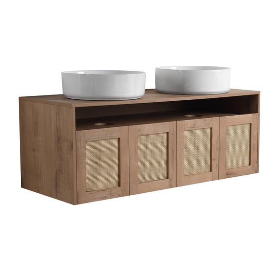 Modern Bathroom Vanity 48" Bathroom Vanity with White Ceramic Art Sink, 4-Soft Close Door, Float Mounting Design, Plywood (KD-Packing),Wooden Bathroom Vanity