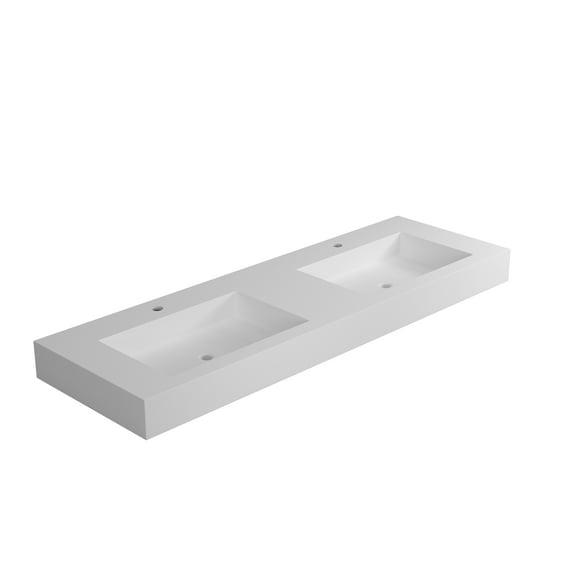 Modern Bathroom Vanity, 59"Solid surface Basin, Matte White Wooden Bathroom Vanity,Solid Surface Double Sink Bathroom Vanity, Bath & Faucets, Bathroom Vanities 59"Solid surface Basin