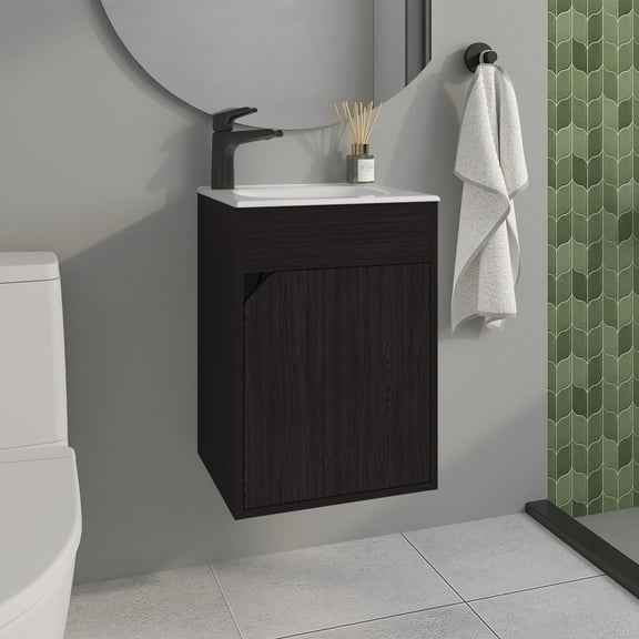 Modern Bathroom Vanity Bathroom Vanity with Sink, 1 Door, Black Wengue,Wooden Bathroom Vanity