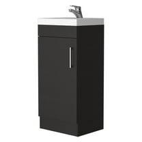 Modern Bathroom Vanity Cabinet with Sink, Floor Standing, Metal Handle with Sink Top, Single Door, Black