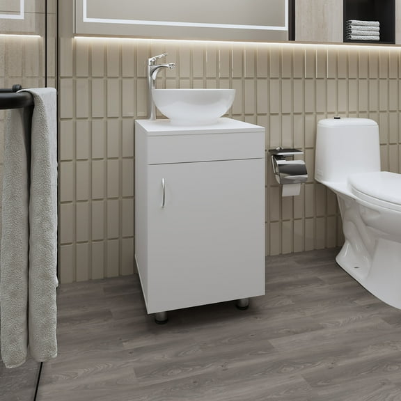 Modern Bathroom Vanity FM FURNITURE Loli Bathroom Vanity with Integrated Sink and Faucet, White,Wooden Bathroom Vanity