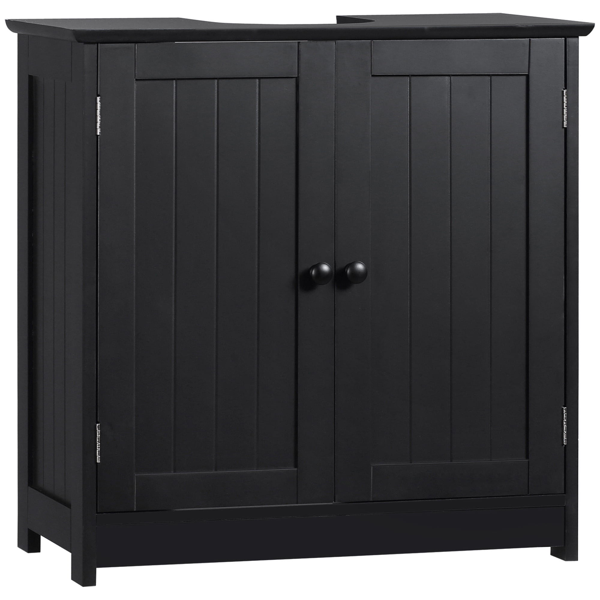 Modern Bathroom Vanity HOMCOM Under Sink Bathroom Cabinet with 2 Doors and Shelf, Pedestal Sink Bathroom Vanity Cabinet, Black,Wooden Bathroom Vanity