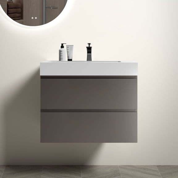 Modern Bathroom Vanity In Gray - 30": Silent And Increased Drawer Space 30" Large Storage, Runners, Handle- Elegant Design
